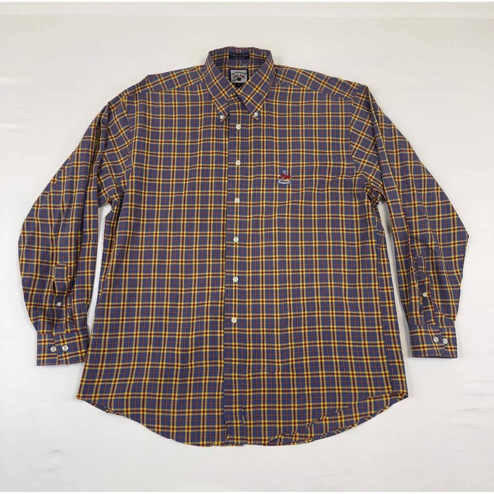 Faconnable Mens Plaid Button Down Shirt Blue Yellow Red Albert Goldberg L USA